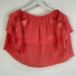 Moda Latina Women's Off The Shoulder Embroidered Peplum Blouse Orange NWT